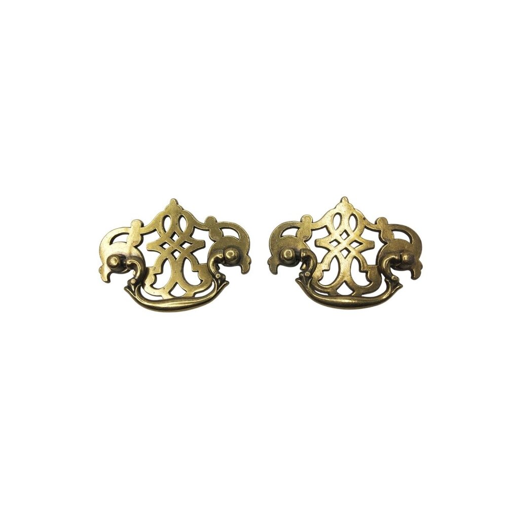 Vintage Brass Swing Handle Ornate Drawer Pulls Set Of 2